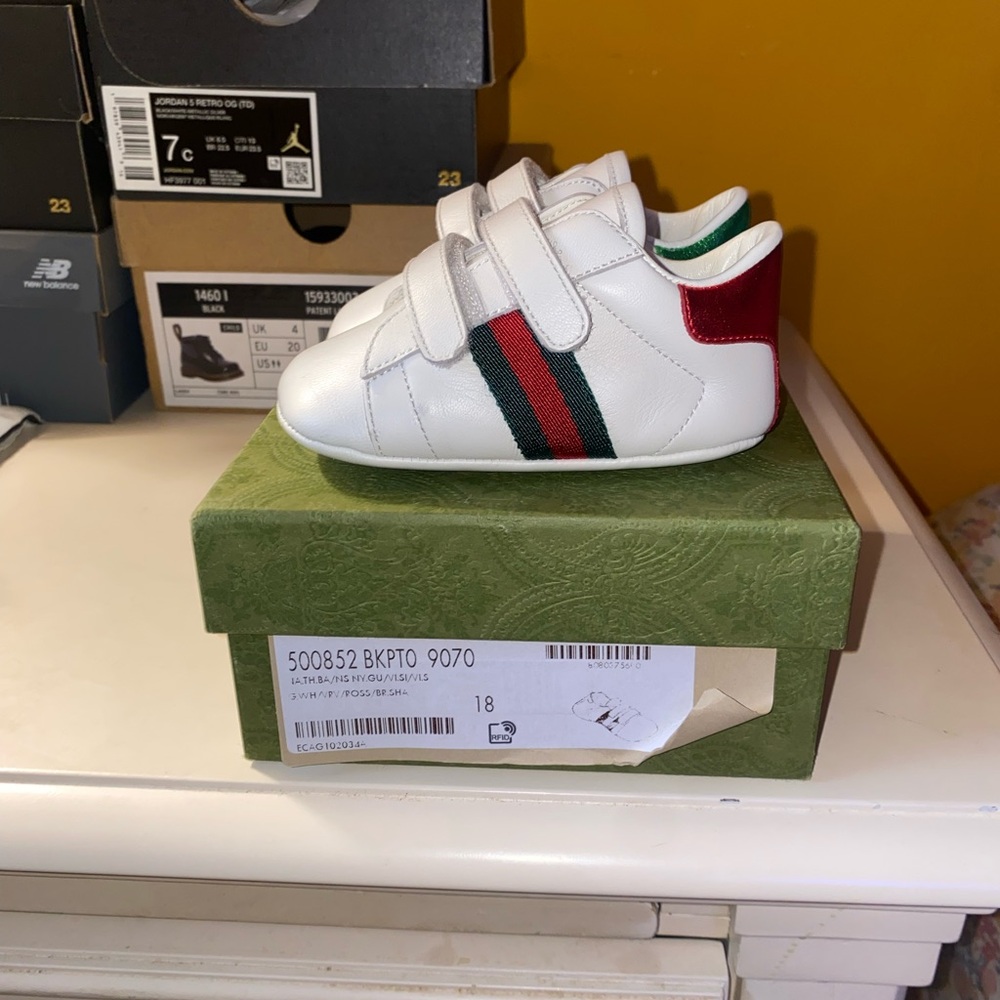 Gucci Kids White Sneakers with Red and Green Accents